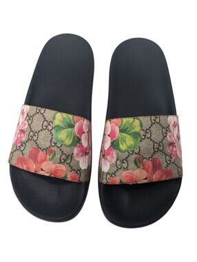 Gucci GG Web Supreme Bloom Floral Slide Sandals Size EU 38
